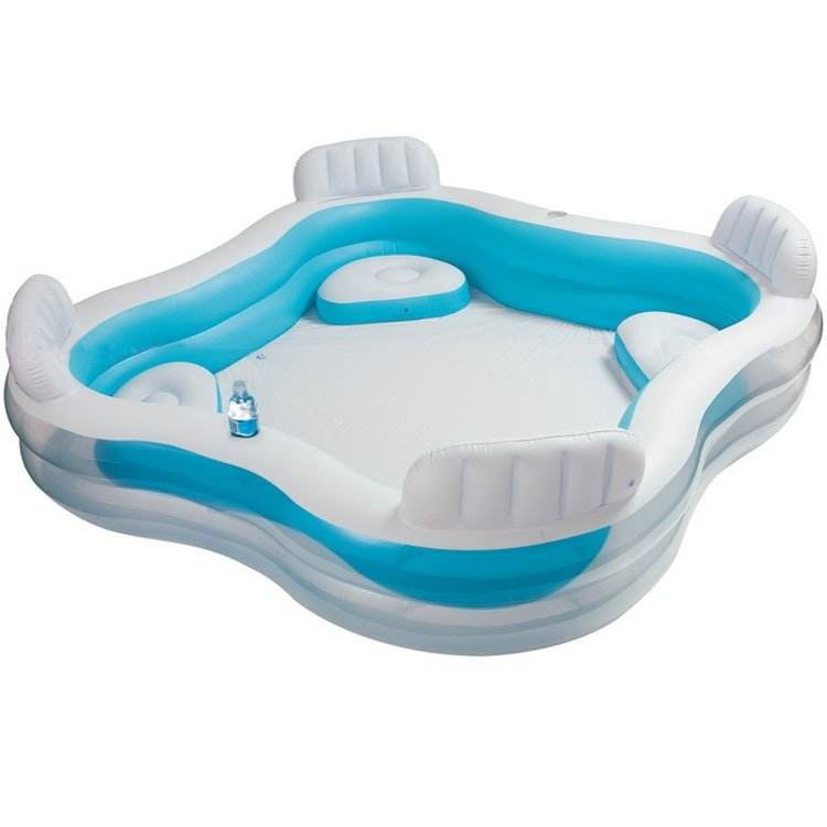 Square Shape Swim Center Inflatable Family Pool With Backrest Cupholder & Four Inflatable Seats - Al-Raheem Imports
