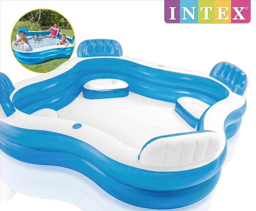 Square Shape Swim Center Inflatable Family Pool With Backrest Cupholder & Four Inflatable Seats - Al-Raheem Imports