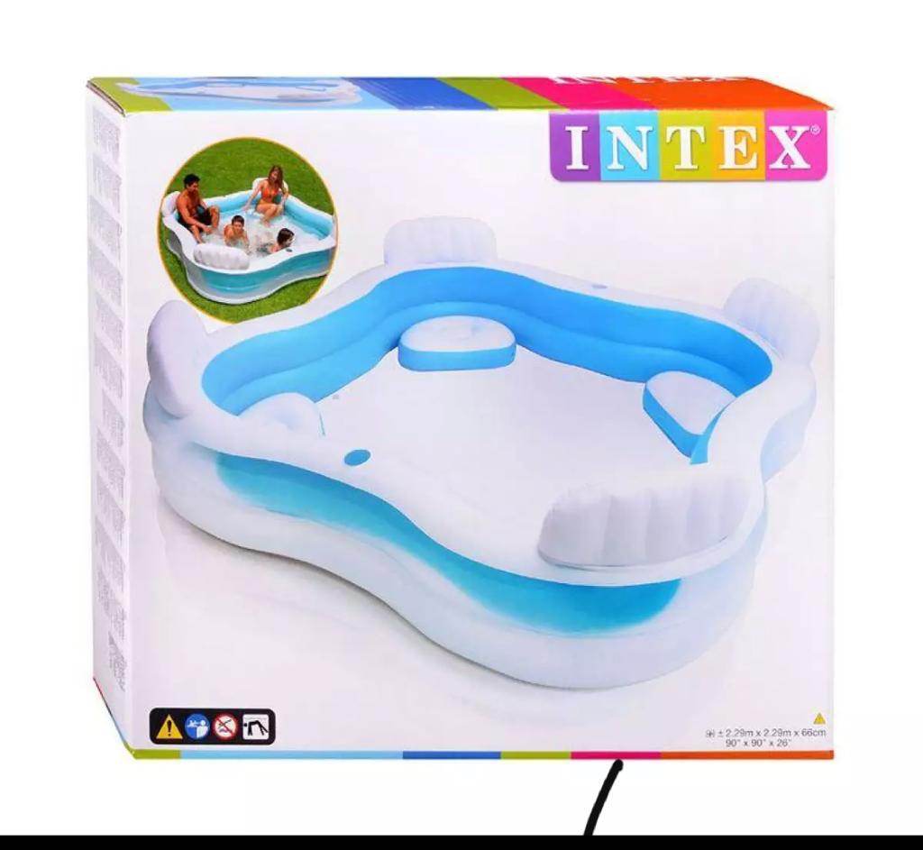 Square Shape Swim Center Inflatable Family Pool With Backrest Cupholder & Four Inflatable Seats - Al-Raheem Imports