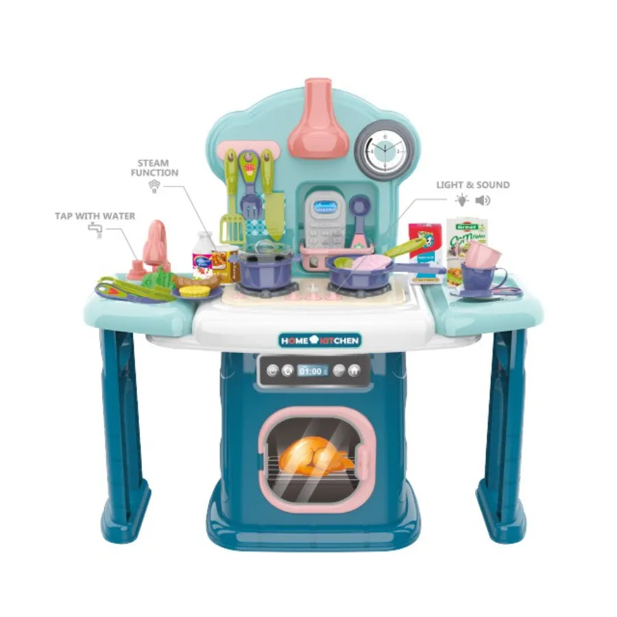 42 Pcs Steam and Water Cooking Kitchen Set for Kids with Music and Lights