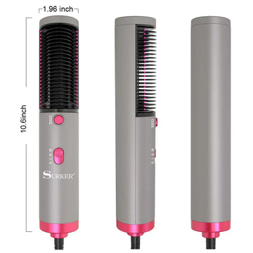 3 In 1 Hair Straightener Brush With Blow Dryer Fast Drying Tourmaline Ceramic Negative Ion Styler 100 To 200 Degree Dual Voltage