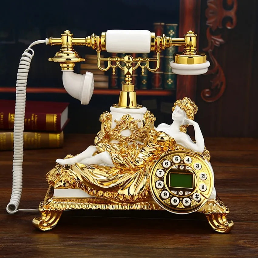 Vintage Golden Sleeping Lady Corded Landline Phone with Caller ID and Retro Design