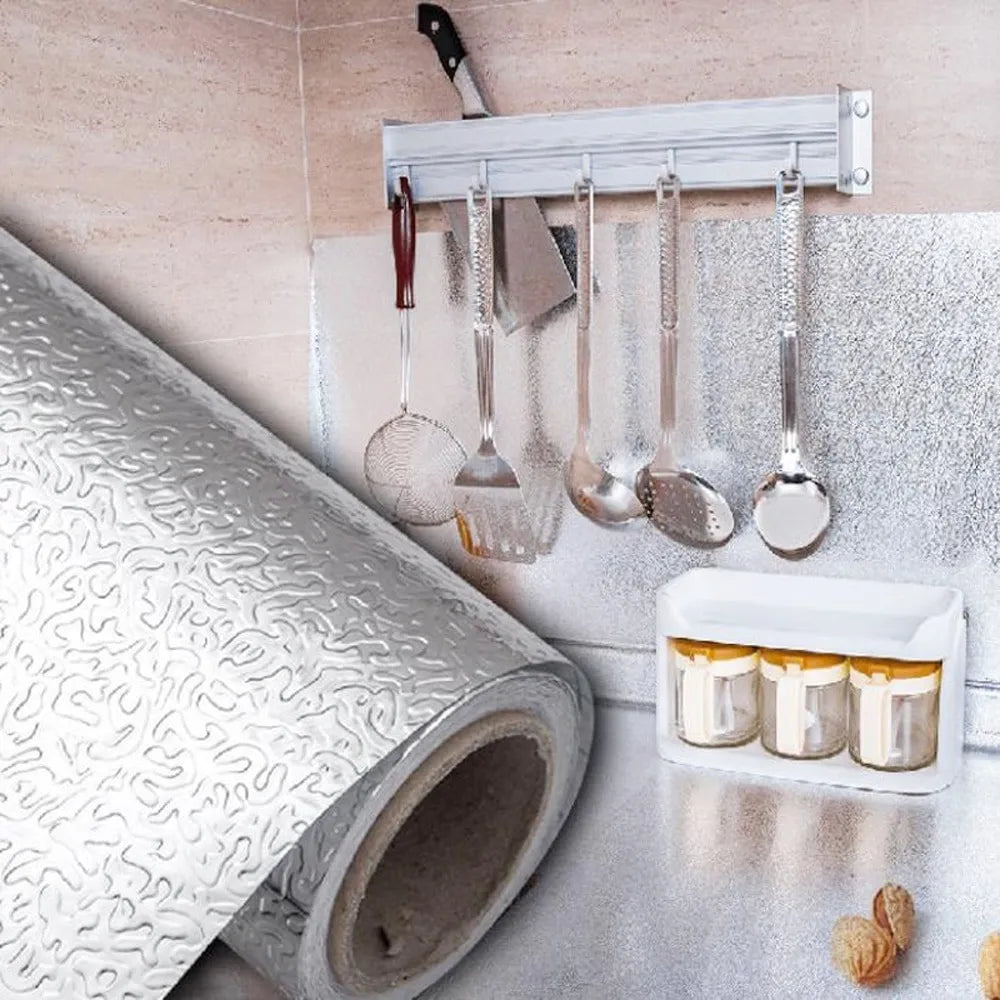 40 x 200cm Kitchen Oil-Proof Waterproof Aluminum Foil Self Adhesive Wall Sticker Silver Golden