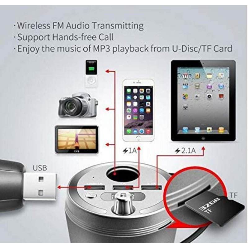 Wireless Car Bluetooth FM Transmitter Radio Adapter LED Display Cigarette Lighter - Al-Raheem Imports