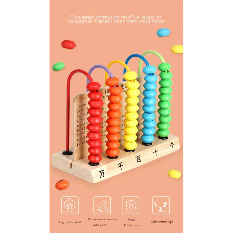 Wooden Five-Gear Abacus Bead Count Frame Educational Toy for Kids