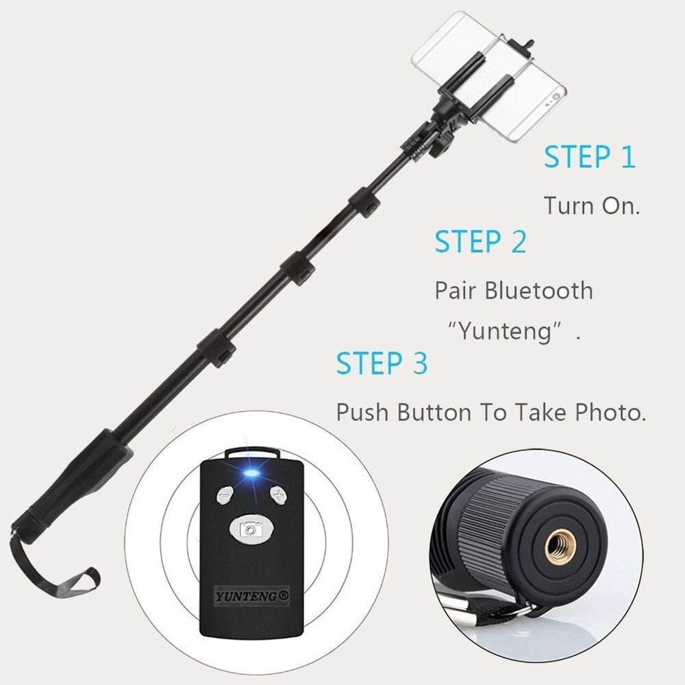 Yunteng YT-1288 Bluetooth Selfie Stick Tripod Monopod Extendable up to 125cm - Al-Raheem Imports